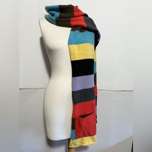 Anthropologie scarf Angora Lambswool striped winter scarf pockets Multicolored